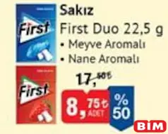 FİRST DUO SAKIZ MEYVE/NANE AROMALI 22,5 G FİRST DUO SAKIZ MEYVE/NANE AROMALI 22,5 G